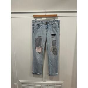 Gap Real Straight Light Wash Patchwork Vintage Look Jeans Size 29